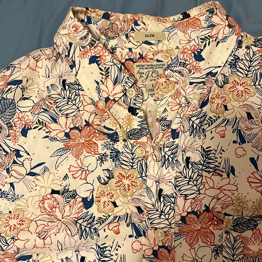 J Crew men’s L/S button down shirt, Sz Large. NWOT. Slim fit. Print.
